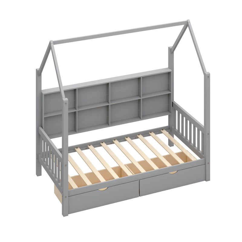 Antiope Kids Bed with Storage Shelf, Twin , Gray