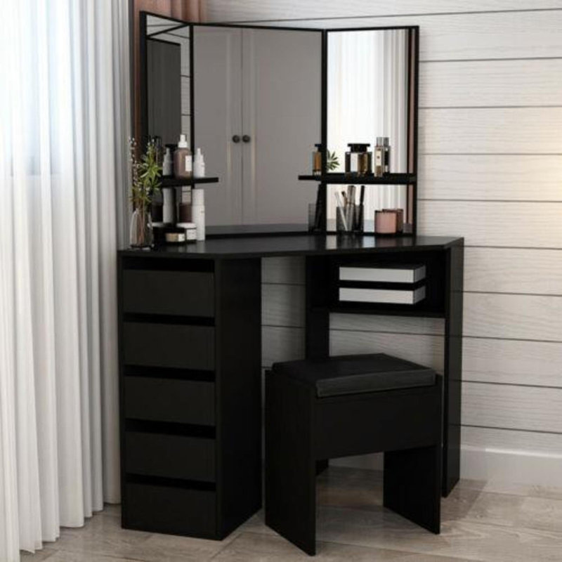 Denno Dressing Table with Mirror, Black