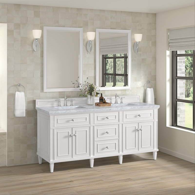 Lorelai 72'' W Double Vanity, Bright White, Carrara White, 8" Widespread
