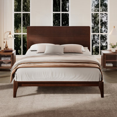 Mid-Century Modern 12 Inch Bamboo Wood Platform Bed With Wood Slat Metal Support, No Box Spring Needed, Easy Assembly