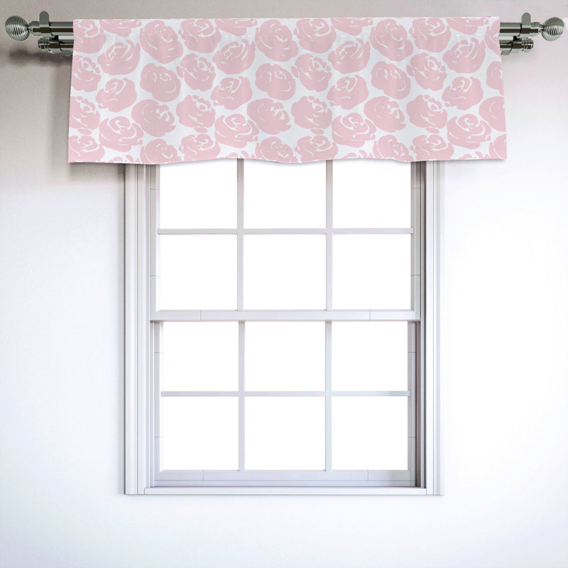 Rose White Floral Satin Rod Pocket Window Valance