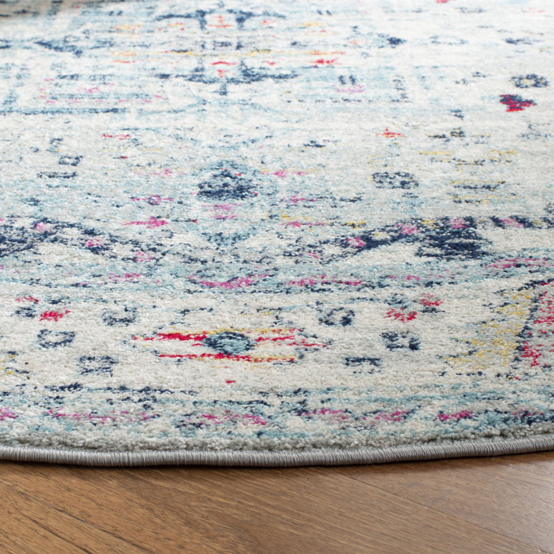 Christa Oriental Light Gray/Fuchsia Area Rug, Round 6'7"