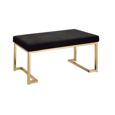 Contemporary Black Faux Fur Bench With Glamorous Champagne Finish - Sophistication Seat Strong Champagne- Metal Construction