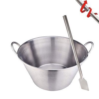 Stainless Steel 21 Inches Heavy Duty Mexican Cazo Para Carnitas With 36" Large Spoon,41qt Large Outdoor Wok Great For Carnitas And Braising