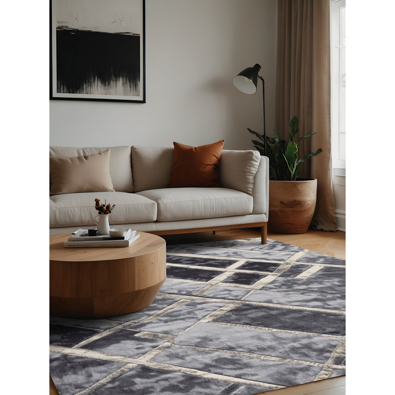 Machine Washable Gray Area Rug, Square 6'