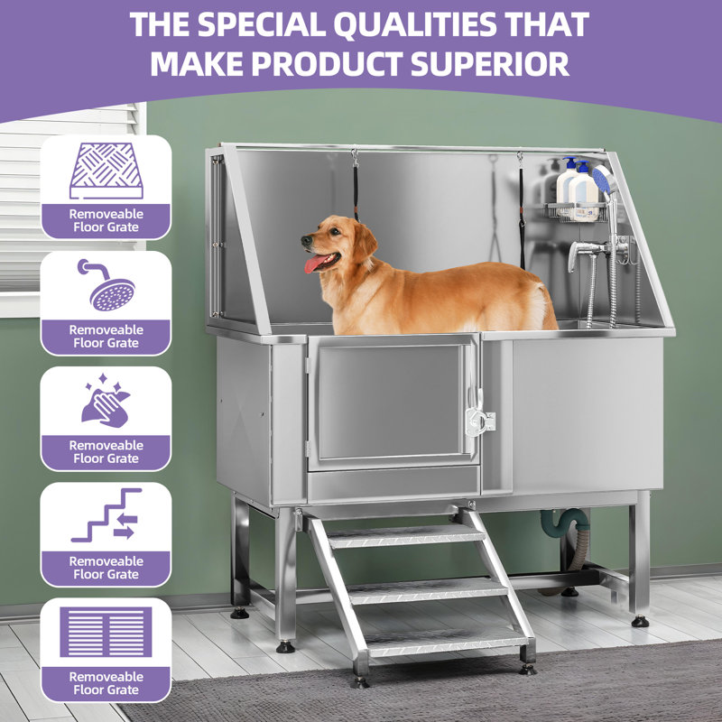 Baignoire de toilettage pour chien réglable en acier inoxydable l 50 po