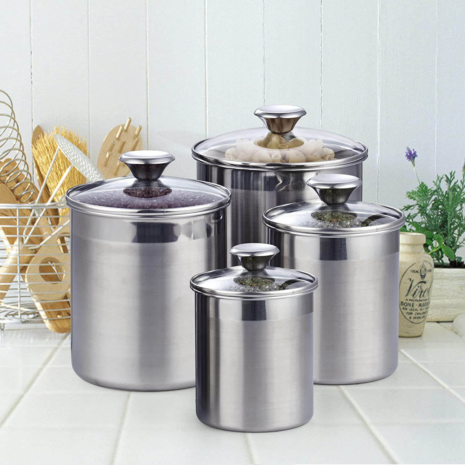 Tramontina 4 PC Stainless Steel Canister Set - Black