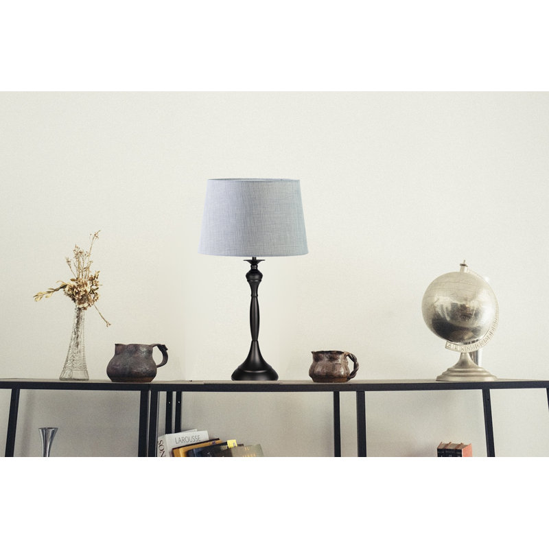 Antibes Candlestick Style Metal Table Lamp, Black, Black Base/Grey Shade, 57cm H x 28cm W x 28cm D