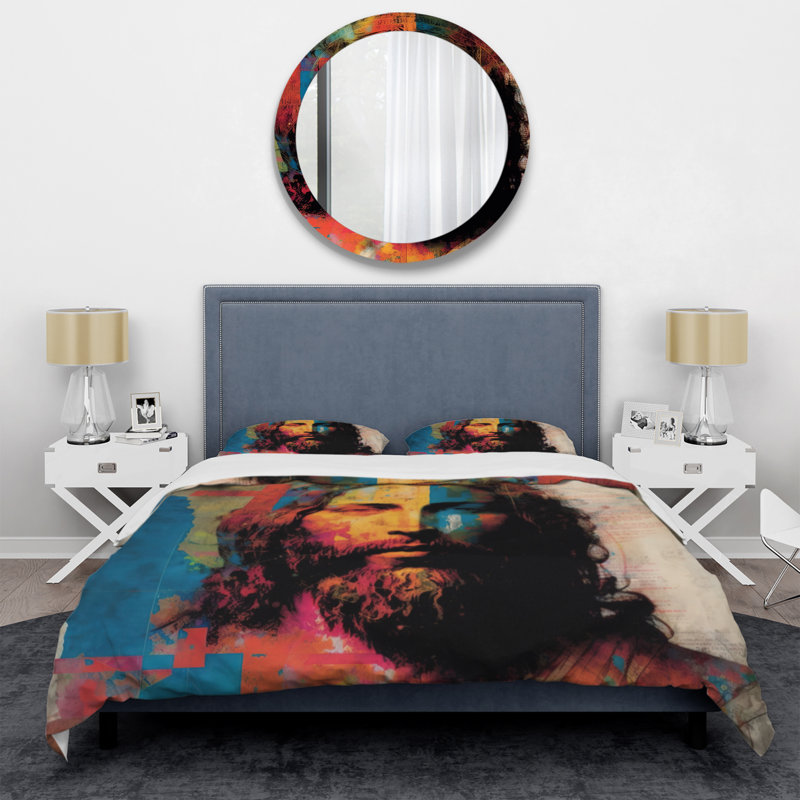 Pop Art Portrait de Jésus III - Ensemble de housse de couette Portrait religieuse - Microfibre de polyester