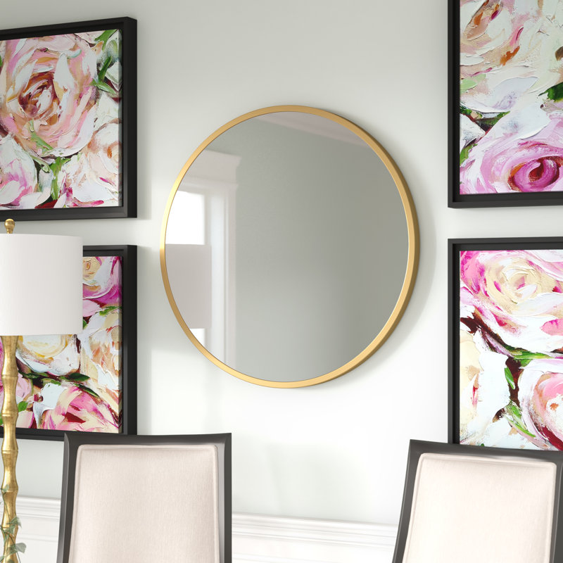 Arieah Metal Flat Wall Mirror, 31.9, Brass Gold