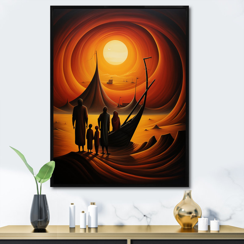 Radiant Desert Regatta - désert, art mural, Cadre flottant noir, H 32 po x l 24 po x P 1 po