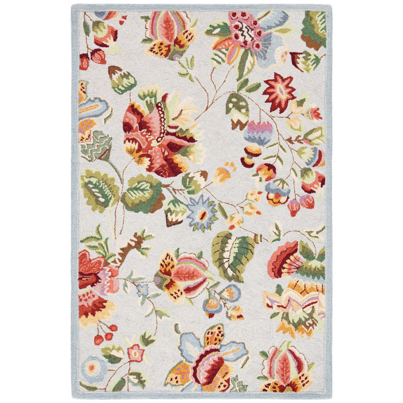 Tapis bleu clair en laine crocheté à la main Hollander, Rectangle 9 pi x 12 pi