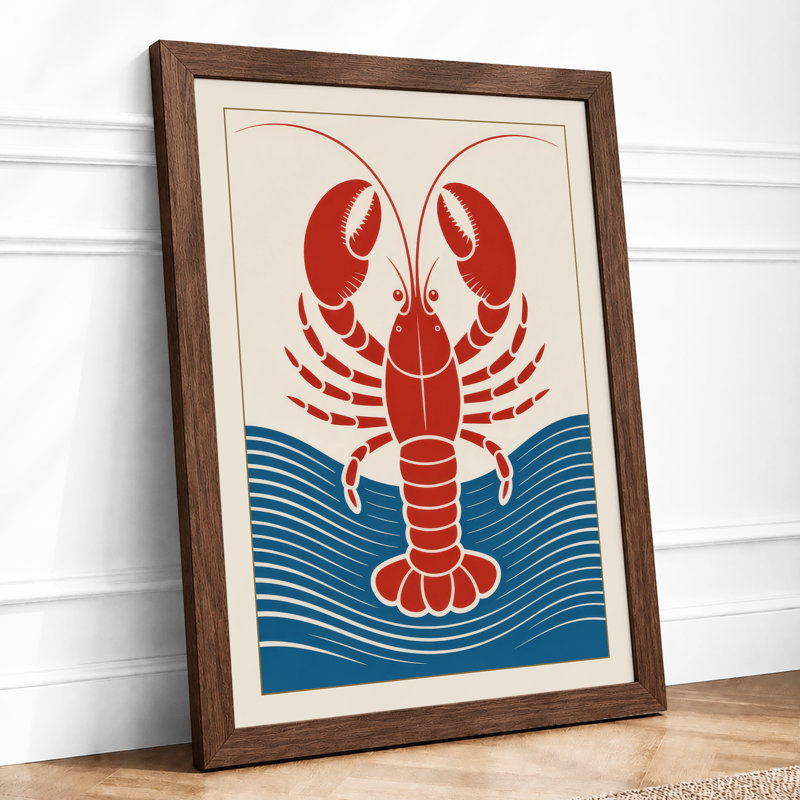 Lobster and Waves Retro - Framed Print, A1 - 84.1 x 59.4 cm, Walnut