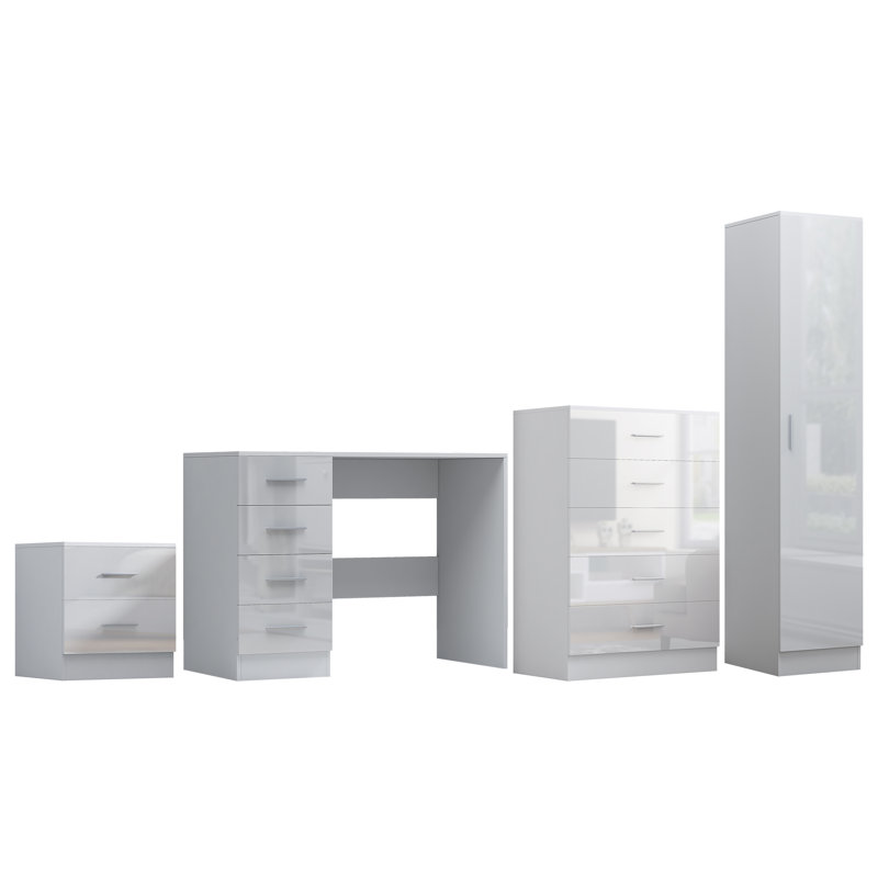 Eva Piece Bedroom Set, White Gloss / Matt White