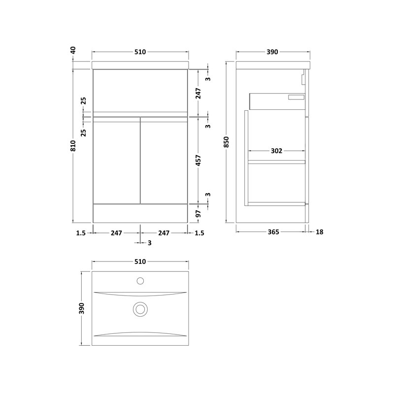 Urban 510mm Single Bathroom Vanity with Integrated Vitreous China Basin, Satin Grey