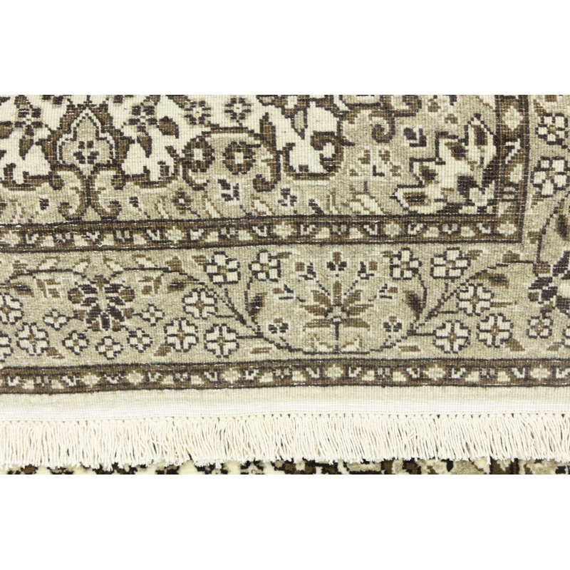 Tapis floral crème en laine noué à la main, Carré 3 pi 4 po