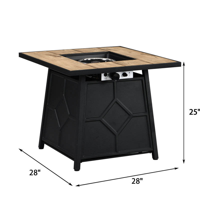 Table de foyer d'extérieur au propane de 28 pouces avec couvercle imperméable 40 000 po, brun, + fer à repasser, facile à assembler, table de gaz d'extérieur à allumage automatique, bureau de carrelage, ambiance