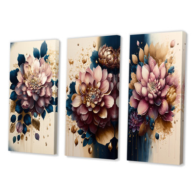 «Deep Pink Dahlia Floral Design», 3 pièces