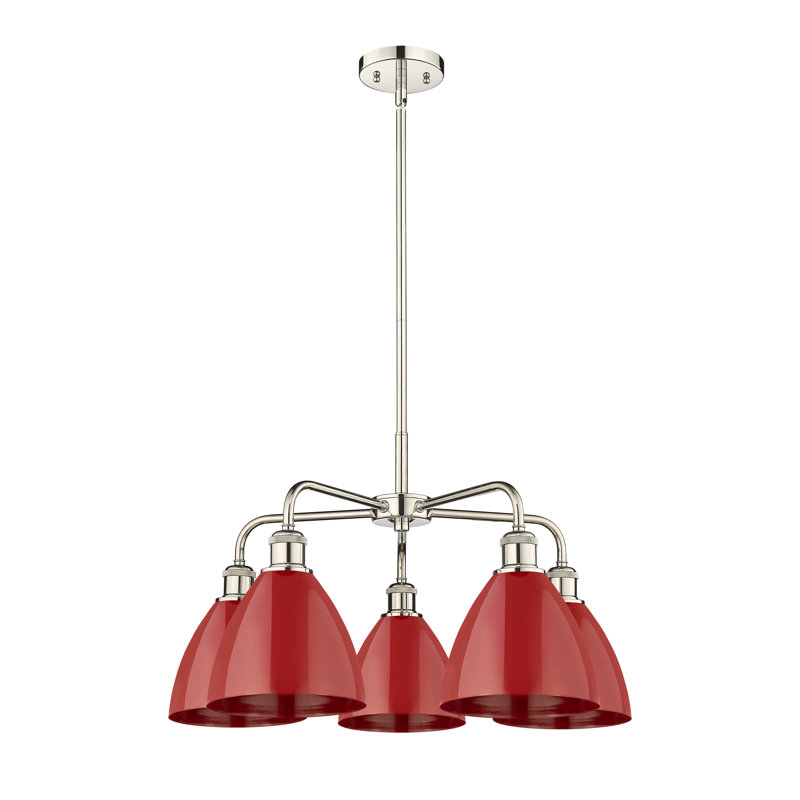 Lustre en dôme à 5 lumières Trickett, Nickel poli, Rouge