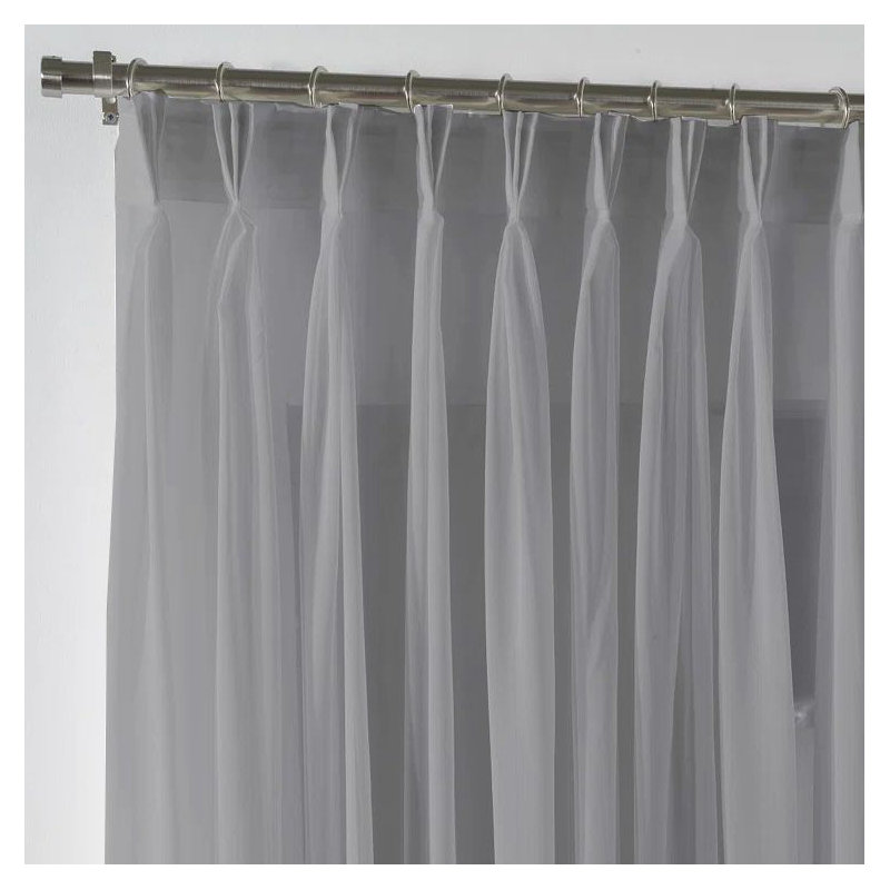 Pinch Pleat Extra Long & Exra Wide Silk Crep Single Panel Sheer, 26" W x 204" L, Gray