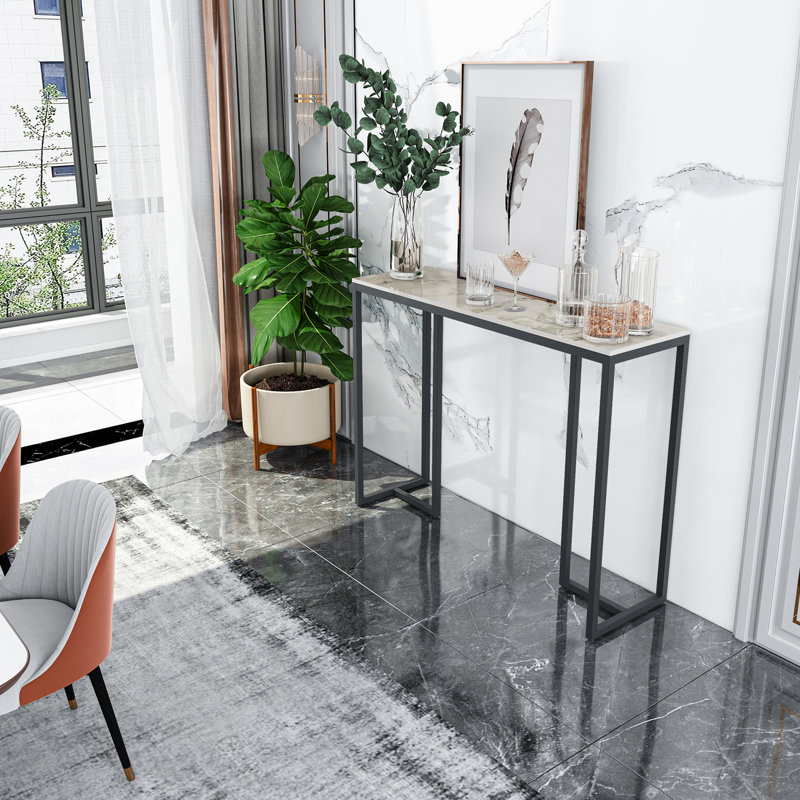 Dali 254cm Marble Top Console Table, White/Gray Marble