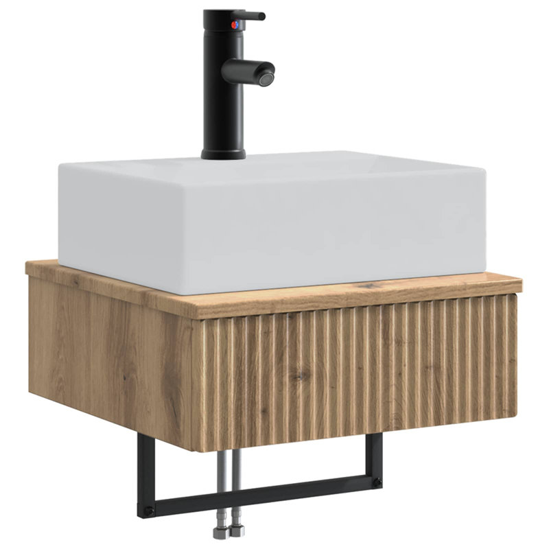 Single Bathroom Vanity with Ceramic Basin, Artisan Oak