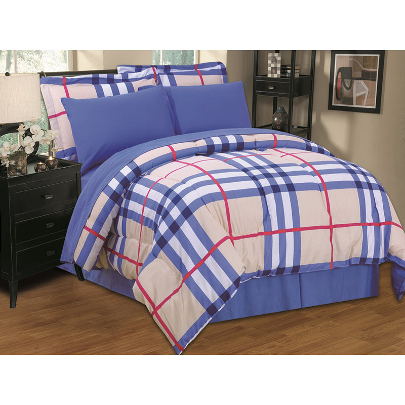 Ensemble d'édredon réversible en microfibre bleu / beige / rouge / blanc , Édredon double et 5 pièces supplémentaires