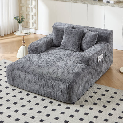 Chenille Chaise Lounge Chair Indoor,Single Sleeper Sofa Chair with Pillows,Comfy Compression Sofa Bed for Livingroom,Bedroom,No Assembly Required-Gray