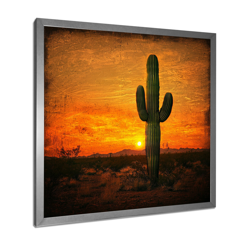 Décoration murale Marguery «Cactus in the Desert Glow I» - cactus, H 16 po x l 16 po, Reproduction encadrée d'une seule photo