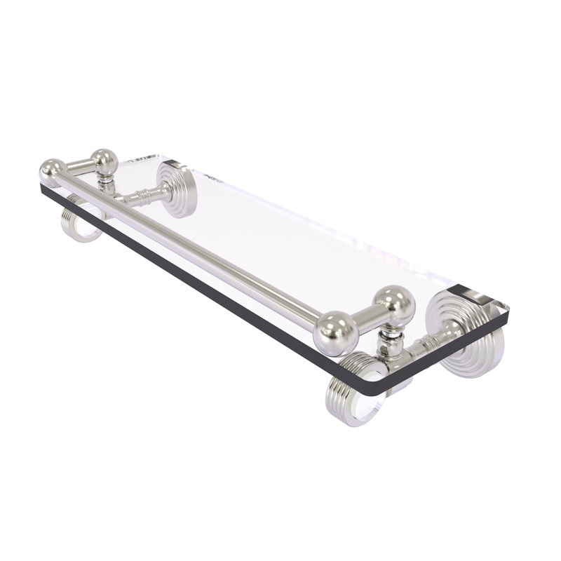 Jarrell Glass Bracket Shelf with Towel Bar, 3.5" H x 16" W x 5.5" D, Satin Nickel