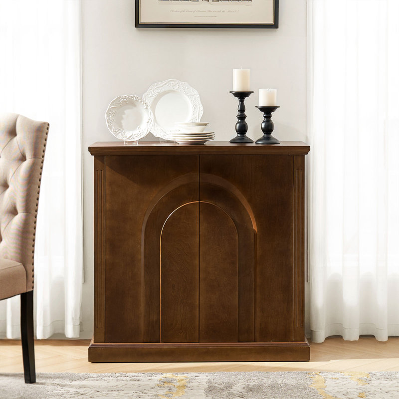Buffet décoratif 2 portes l 36 po en bois manufacturé avec tablettes réglables, Noyer