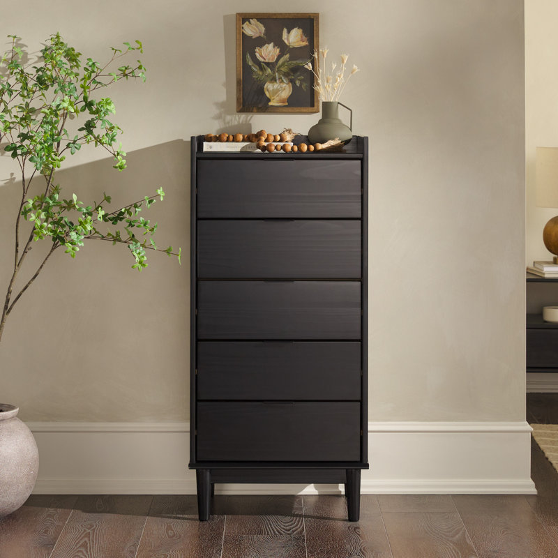 Gheorghe 5-Drawer Solid Wood Dresser, Black