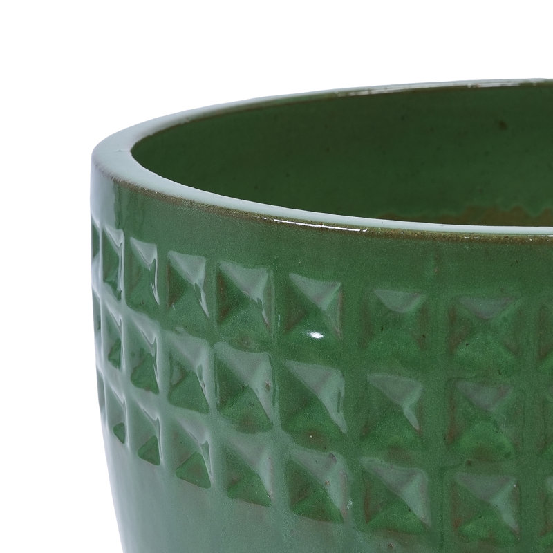 Indoor/Outdoor Modern Ceramic Pot Planter with Drainage Hole Set of 3, Green