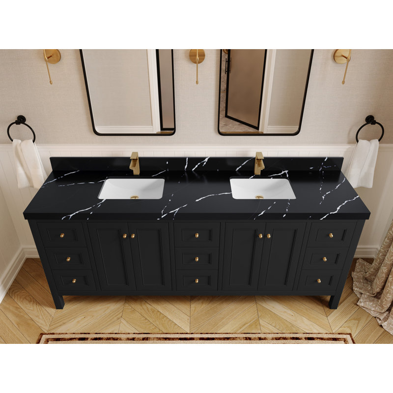 84 po Nashville X P 22 po De salle de bain Quartz, Noir Calacatta