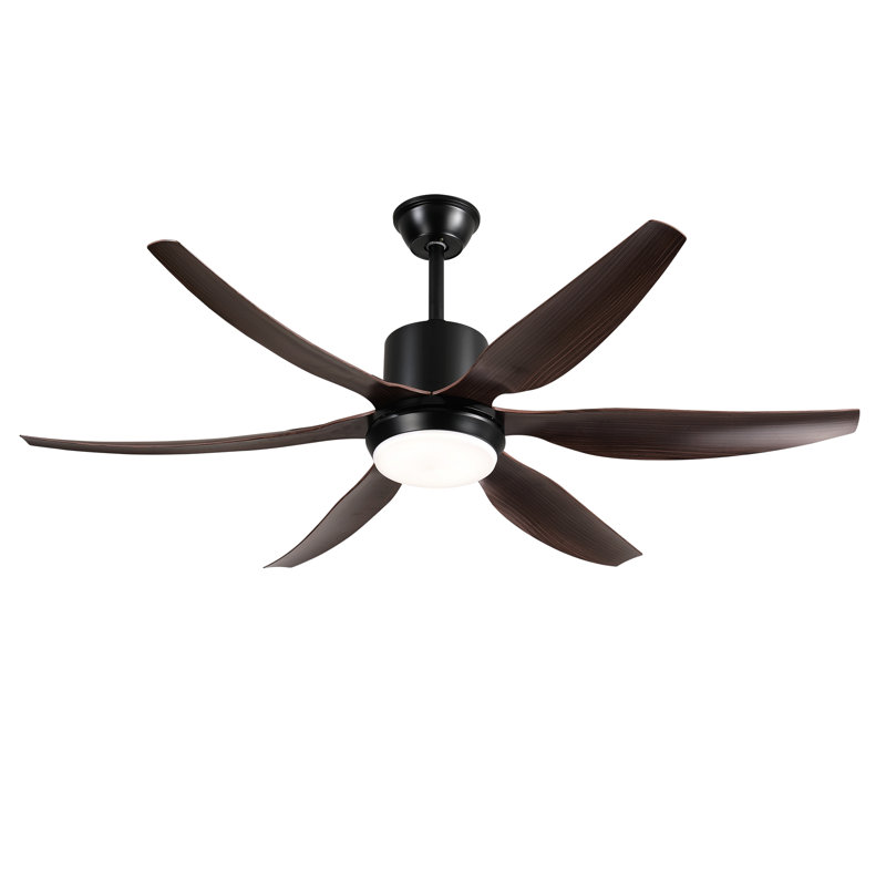 56"  Matte Black Ceiling Fan With LED Light  , Tan