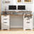 61" Farmhouse Executive Desk With LED Lights And Power Outlets-243020129