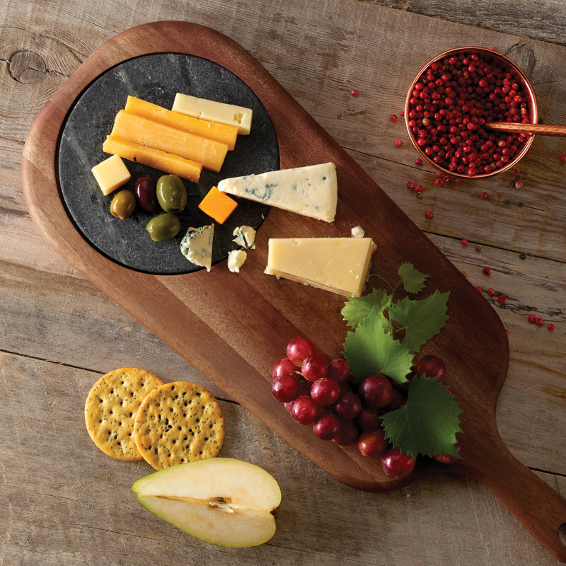 Rustic Mahogany and Stone Rectangular Cheese Board Set