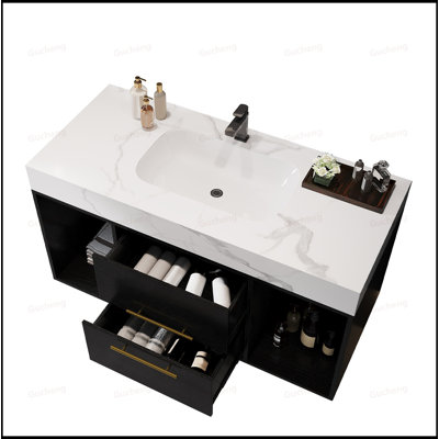 Meuble-lavabo flottant 39,4 "avec lavabo en céramique et 2 tiroirs