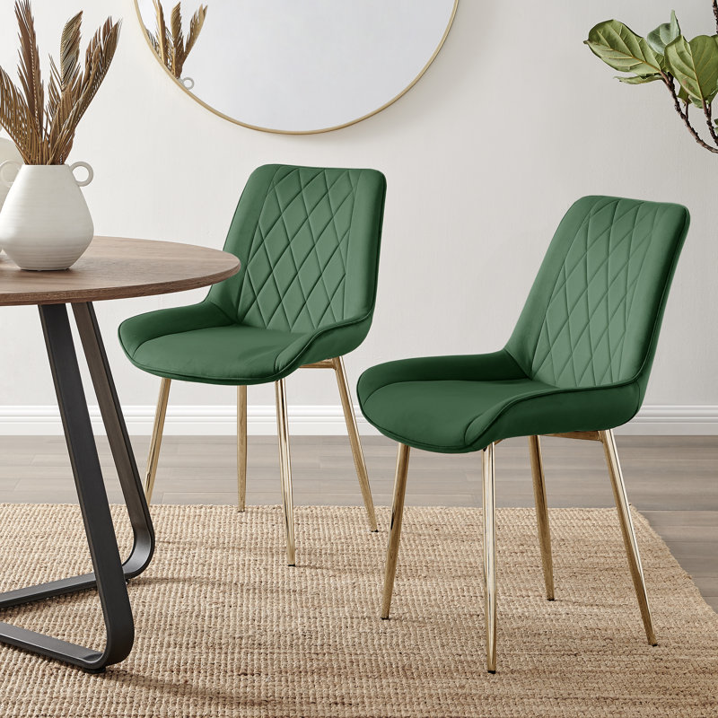 Eubanks Dining Set with 6 Chairs, Green/Gold, Black/White