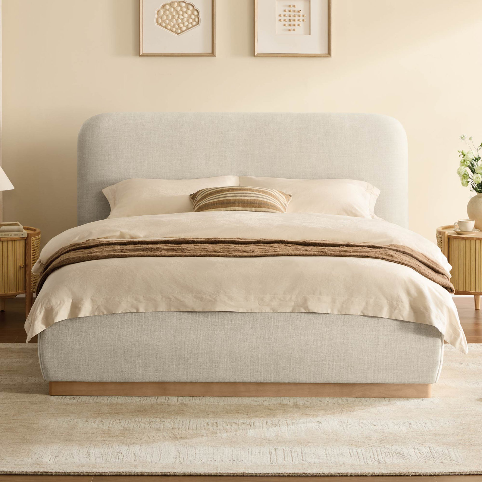 Upholstered Bed, King, Beige