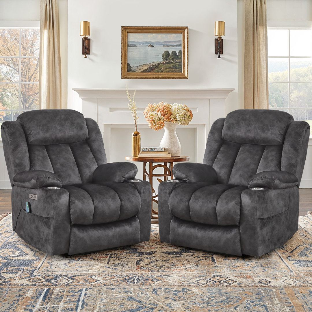 A Set Of Two 35.82 Inch Wide Recliners, Extra Wide Armrest With Cup Holder, New Skin Friendly Fabrics,Super Soft And Oversize Power Lift Assist Recliner Chair With Massage And Heat (Set of 2) Latitude Run® Body 