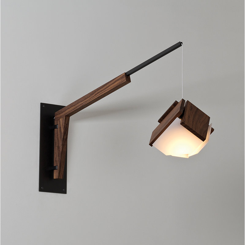 Motus Lamp Base or Clamp, Textured Black Powder Coat/Walnut