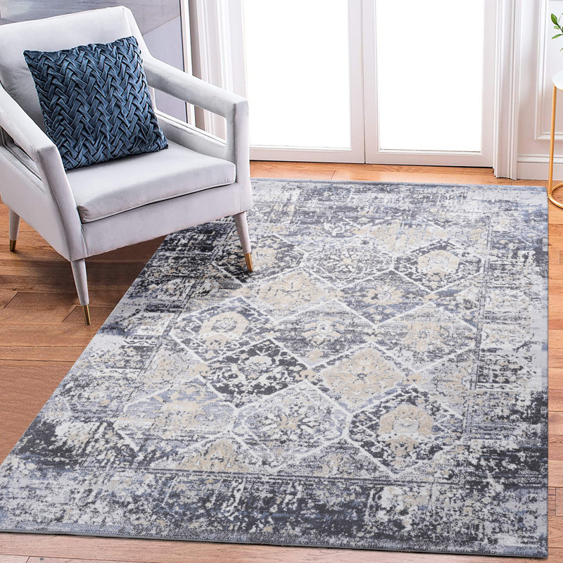 Loom & Area Rug 5X7, Grey/Blue, For Study, Stain , Non-Shedding, Allergen- Fabric Dining Room, Static