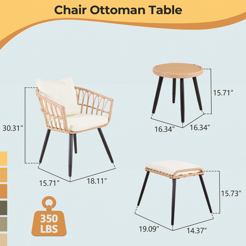 Ensemble bistro 5 pièces pour patio avec repose-pieds, Coussin beige / structure jaune
