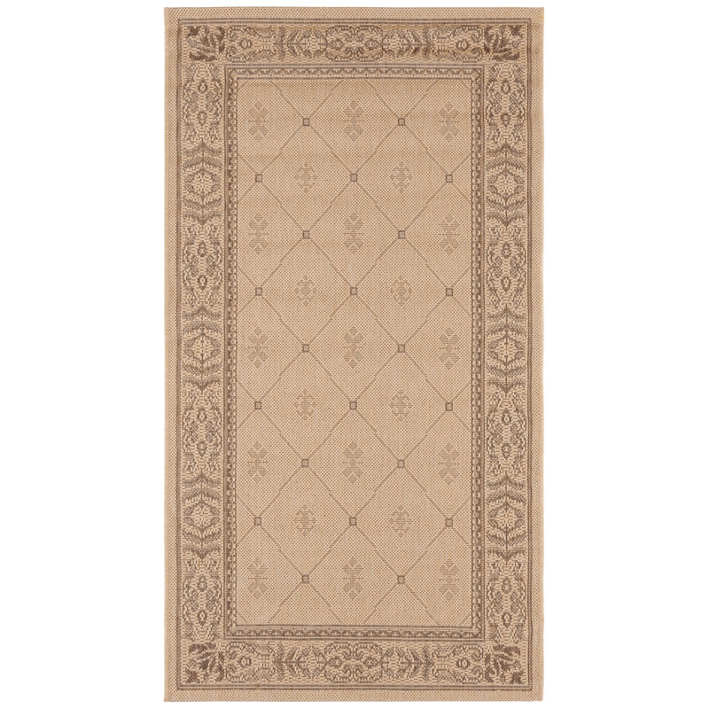 Natural Beige Synthetic Outdoor Area Rug with Floral Motif