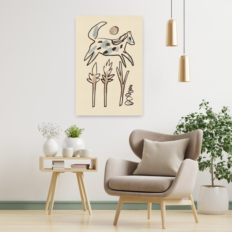 «Leaping Desert Horse Minimalist Peaceful Abstract Horse Nature Landscape», reproduction d'art murale, 36" H x 24" W