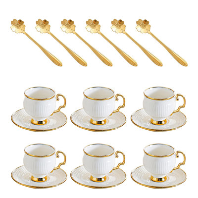 6 sets ceramic coffee cup and saucer set (6 cups, 6 saucers, 6 spoons) Tea Cup