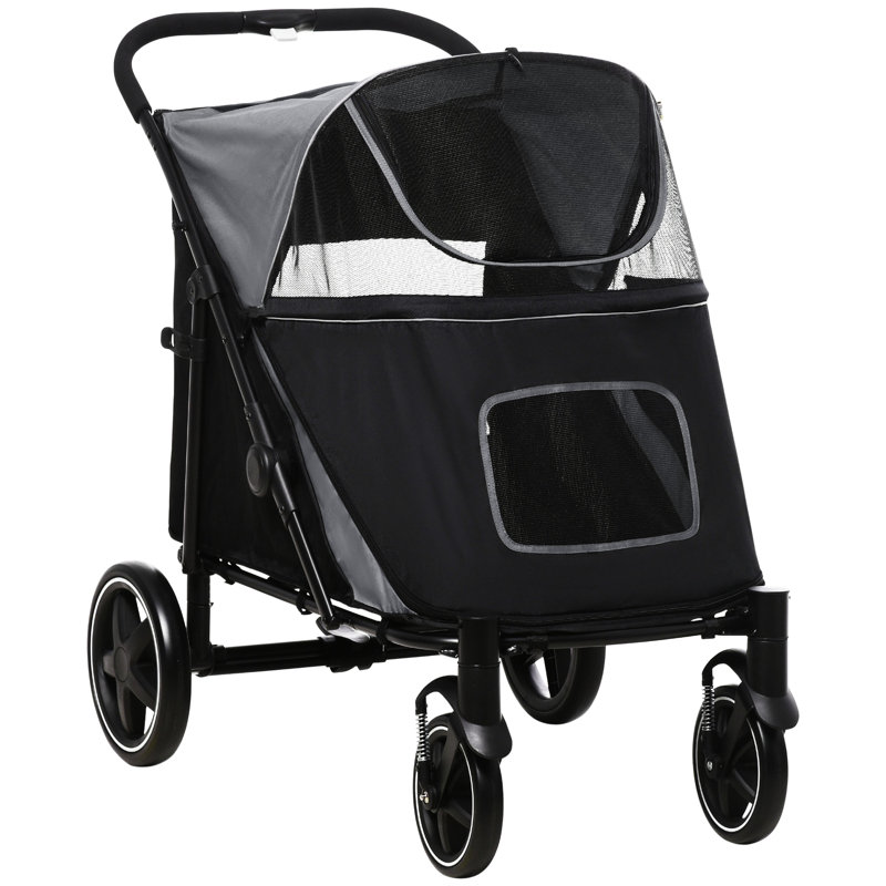 Poussette de taille moyenne - antichoc, ventilation en filet, rangement, grande grise avec porte