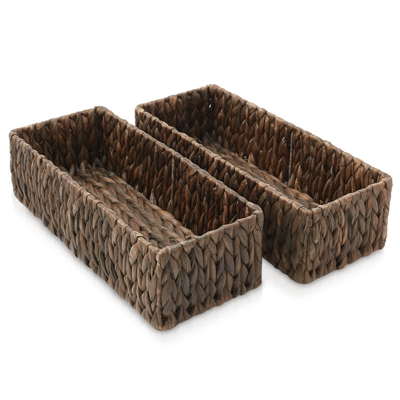 Espresso Seagrass Rectangular Storage Baskets, Set of 2