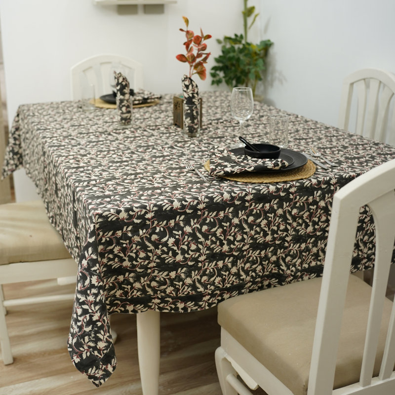 Red Barrel Studio®  Hand Block Print Cotton Table Cover with Rich Detailing For Dining,Pushp Varsha (6 Seater)